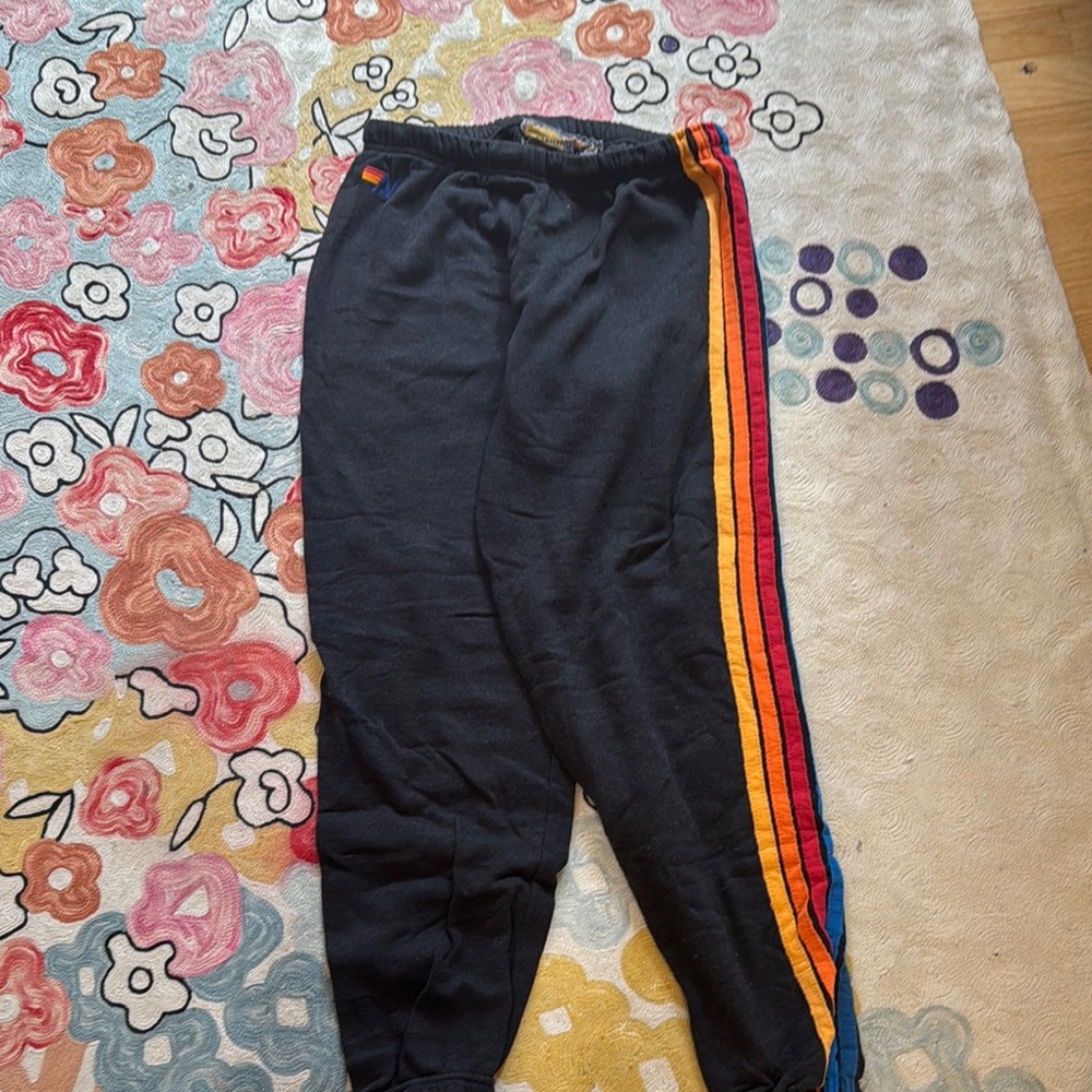 Aviator Nation Black and Red Sweatpants with Signature Stripes